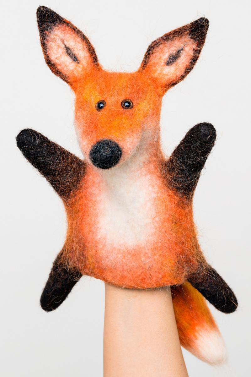 Felted fox hand puppet